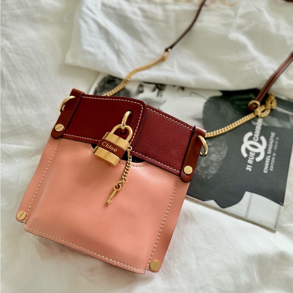 Chloe Pink and Brown Crossbody Bag with Gold Hardware